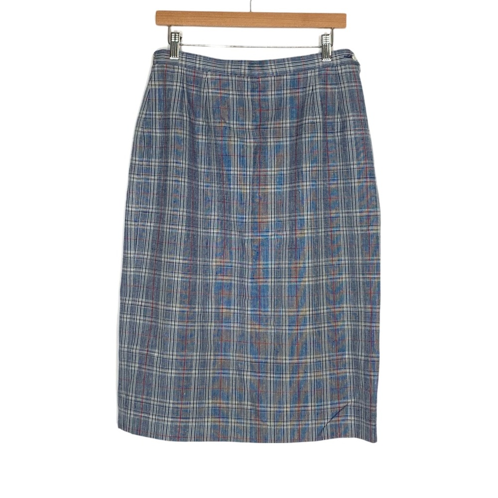 Country Sophisticates by Pendleton Plaid Blue Pencil Skirt Size 14 Made in USA